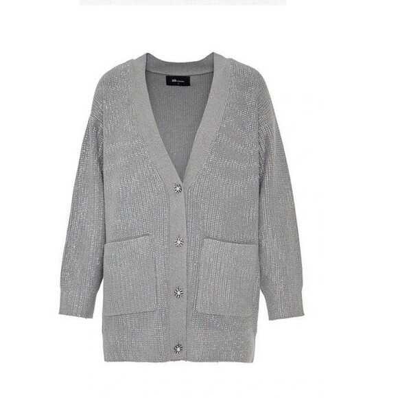 New BSB Women Knit Holiday Occasions Cardigan Buttons Grey Melange Sz M Sweater - Picture 5 of 15